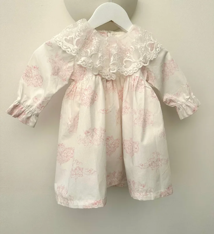 Phi Ivory & Pale Pink Angel Print Frill Collared Dress Tunics Sophisticated sleek