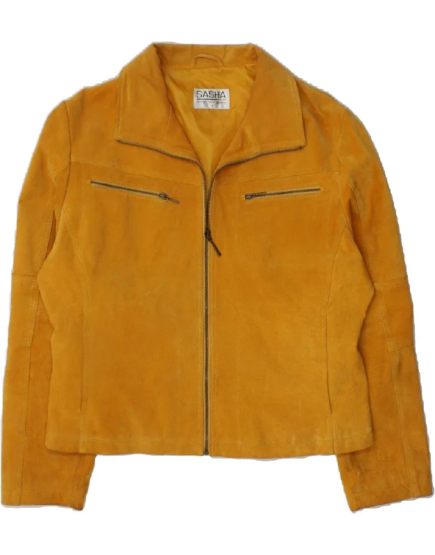 SASHA Womens Suede Jacket UK 14 Large  Yellow Leather Rayon Fabric Velvet Fabric Corduroy Fabric