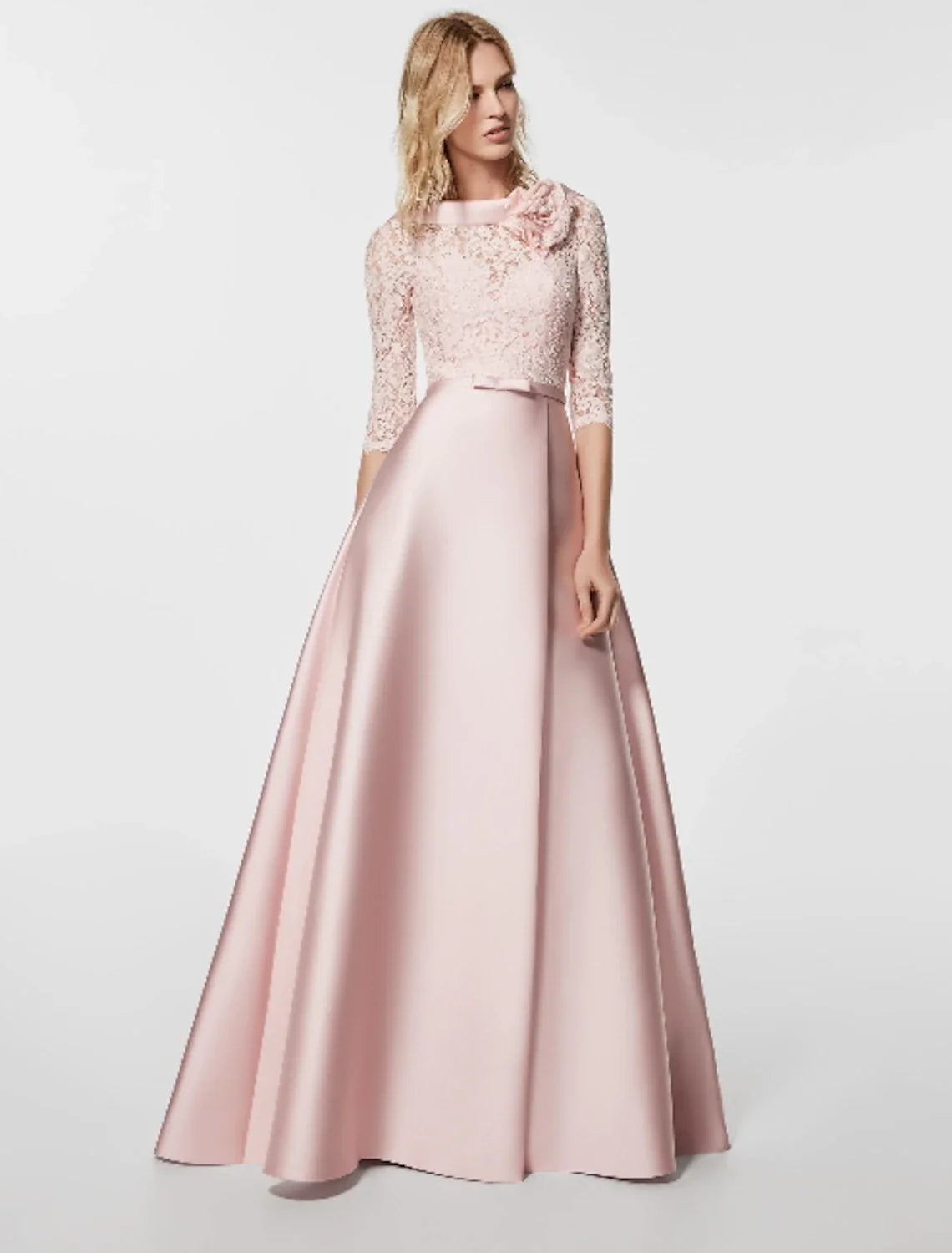 A-Line Evening Gown Party Dress Minimalist Dress Wedding Guest Formal Evening Floor Length Half Sleeve Jewel Neck Satin with Sash / Ribbon Tunics Exclusive limited