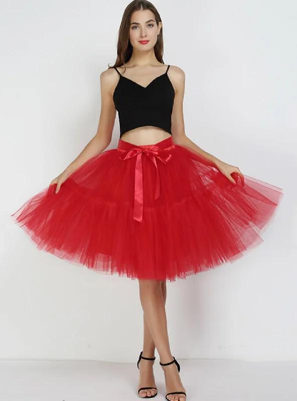 Women Red Puff Tulle Tutu Skirt cashmere skirt soft