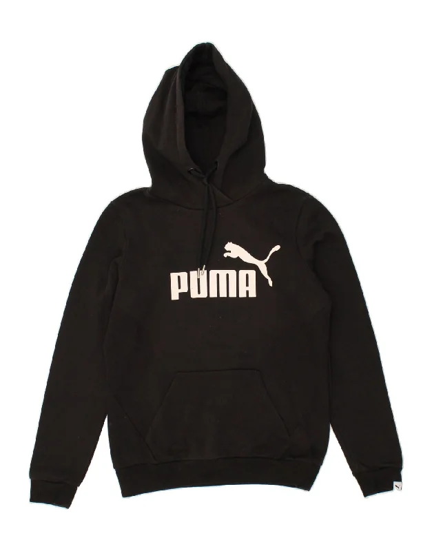 PUMA Womens Graphic Hoodie Jumper UK 10 Small  Black Cotton Hoodie with High Neck Warm Protective