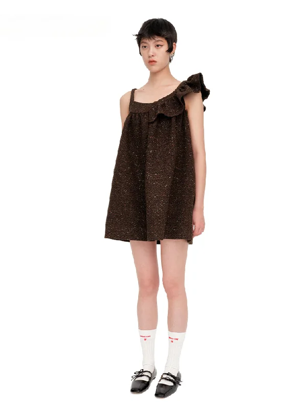 Brown Asymmetric Vintage Wool Dress Tunics Bridal satin