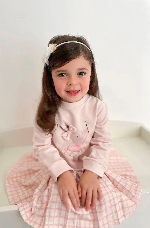 AW23 Patachou Pink & White Check Bunny Motif Dress Tunics Cozy comfortable