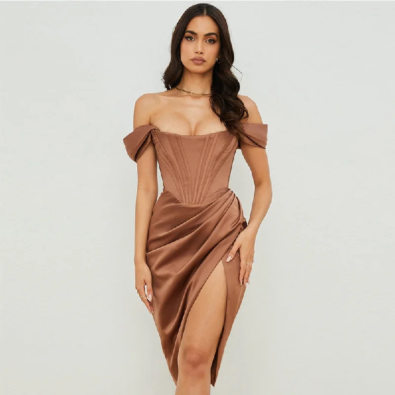 Wjczt High Quality Satin Bodycon Dress Women Party Dress 2021 New Arrivals White Midi Bodycon Dress Celebrity Evening Club Dress Tunics New arrival