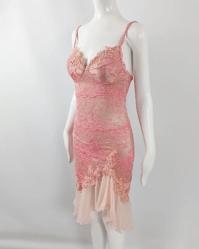 Catwalk Collection Pink & Nude Lace Chiffon y2k Party Dress Tunics Sale discount
