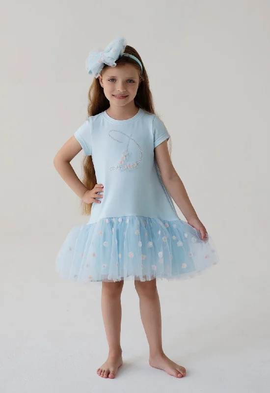 Daga Blue Tulle & Cotton Drop-waist Dress Tunic Top Casual