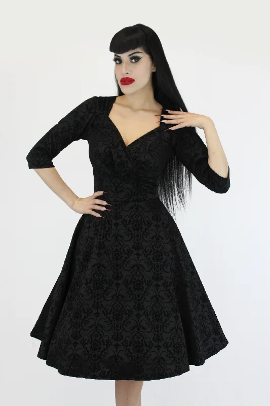 Holiday Black PinUp Damask 1950s Vintage Inspired Circle Party Dress w/ Pockets Tunics Modern contemporary