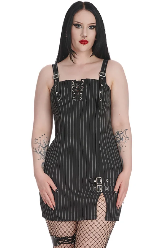 Banned Black Core Pinstripe Slit Dress sweetheart Neckline Romantic