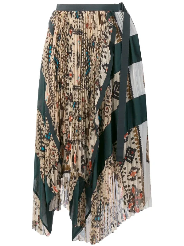 asymmetric pleated patchwork skirt linen skirt airy