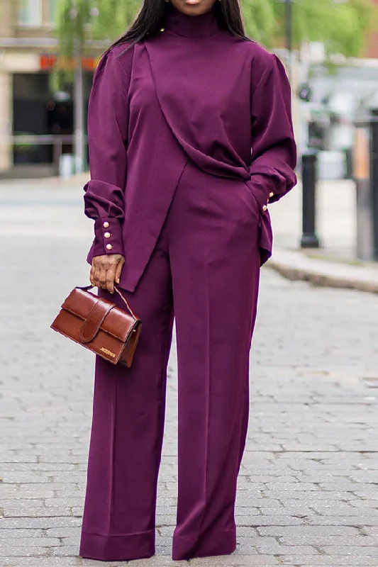 Solid Color Chic Irregular Split Pant Suit Fashionable Jogger Pants