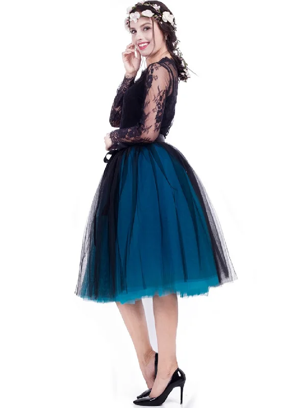 Blue + Black 7-layer Gauze Pleated Tutu Skirt cotton skirt soft