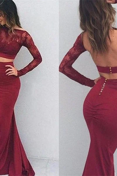 Gorgeous Mermaid Bateau Spandex Long Sleeves Floor-Length Prom Dresses