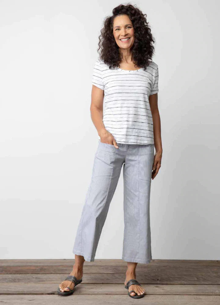 Women's Habitat | Comfortable City Capri Pant | Black Pinstripe Chic Checkered Pants