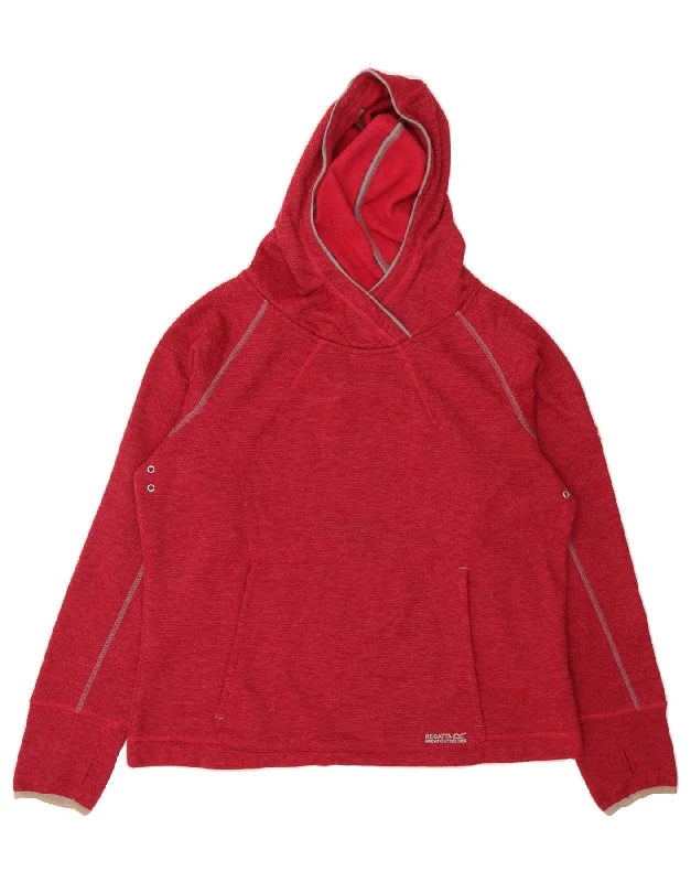 REGATTA Womens Hoodie Jumper UK 12 Medium Red Spotted Hoodie with Puffed Sleeves Voluminous Trendy