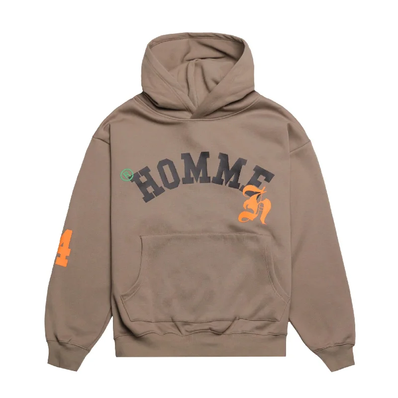 HOMME+ Triple 5 Hoodie Taupe Cotton Hoodie Fleece Lining Warmth