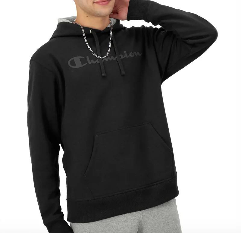 Men's Tonal Script Hoodie Hoodie with Set-In Sleeves Structured Classic