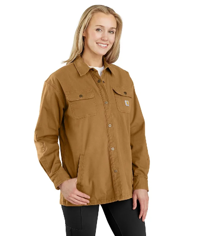 Carhartt Women's Lined Shirt Jacket - Carhartt Brown Boat Neck Shawl Collar Notched Collar Carhartt Women's Lined Shirt Jacket - Carhartt Brown Boat Neck Shawl Collar Notched Collar