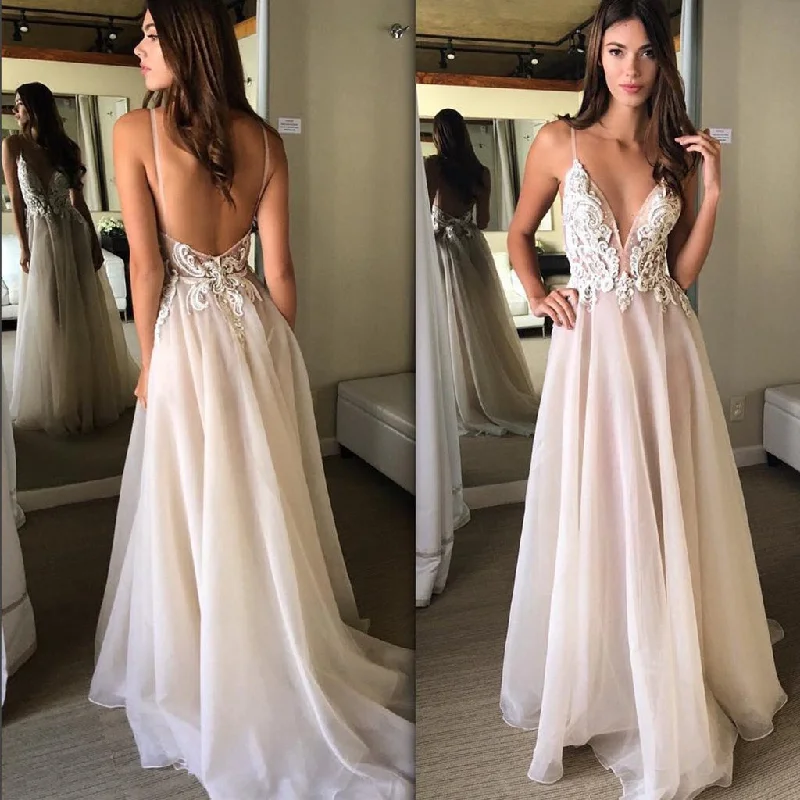 Long Prom Dresses, Tulle Prom Dresses, A-Line Party Dresses, Spaghetti Straps Evening Dresses, Applique Prom Dresses , Sexy Prom Dresses, Backless Prom Dress, LB0538 Pencil Length Work