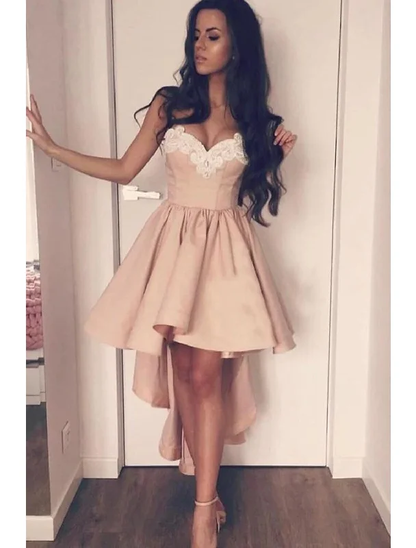 A-Line Cocktail Dresses Party Dress Asymmetrical Sleeveless Satin Backless with Appliques Tunics Denim casual