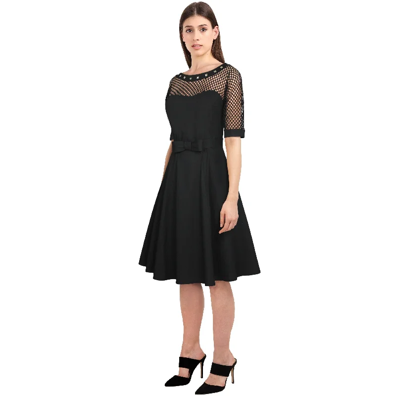 ChicStar Nadia Net and Stud Swing Dress In Black Tunics Lace romantic