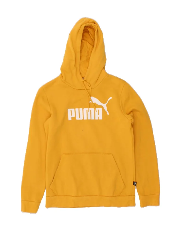 PUMA Womens Graphic Hoodie Jumper UK 10 Small Yellow Hoodie with Fur Luxurious Winter