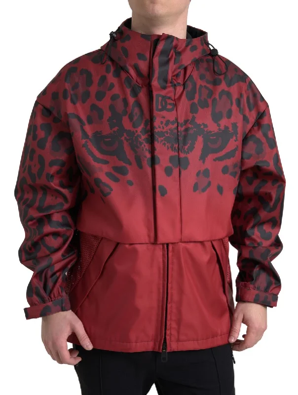 Radiant Red Leopard Print Hooded Jacket Jersey Jacket Tulle Jacket Batik Jacket