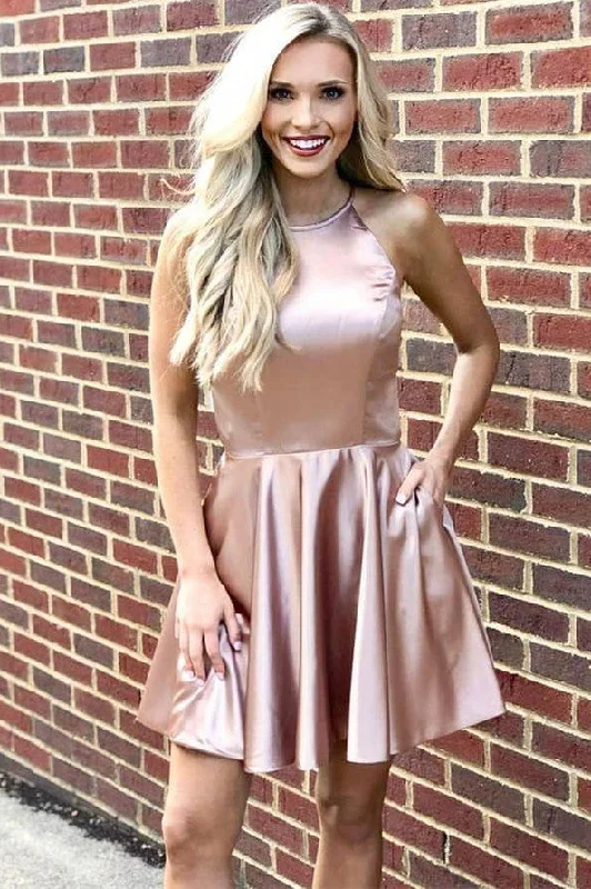 Halter A-line Short Cute Homecoming Dresses Simple Party Dresses Bodycon Fitted Nightout