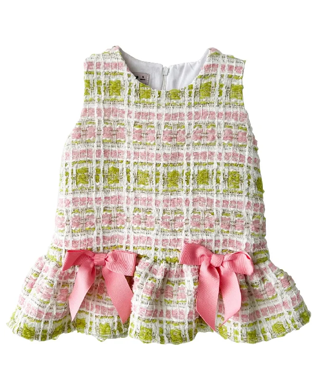 Phi Clothing Pink, White & Green Tweed Drop Waisted Dress Tunics Cozy soft