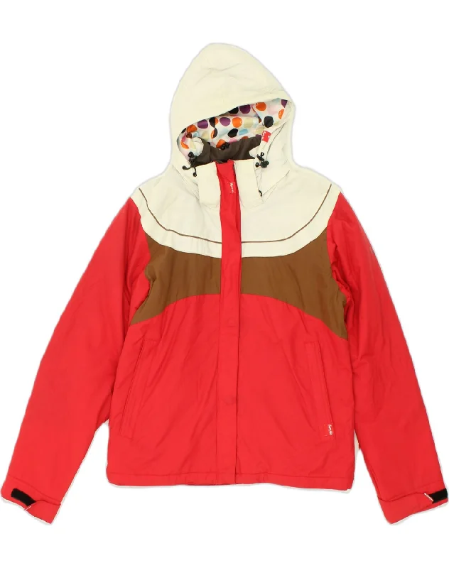 ROXY Womens Hooded Windbreaker Jacket US 3 XS Red Colourblock Polyester Welt Pockets Slit Pockets Flap Pockets
