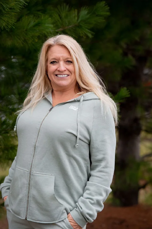 Women's California Wave Wash Full-Zip Hooded Sweatshirt- Sage Hoodie with Logo Branding Identity