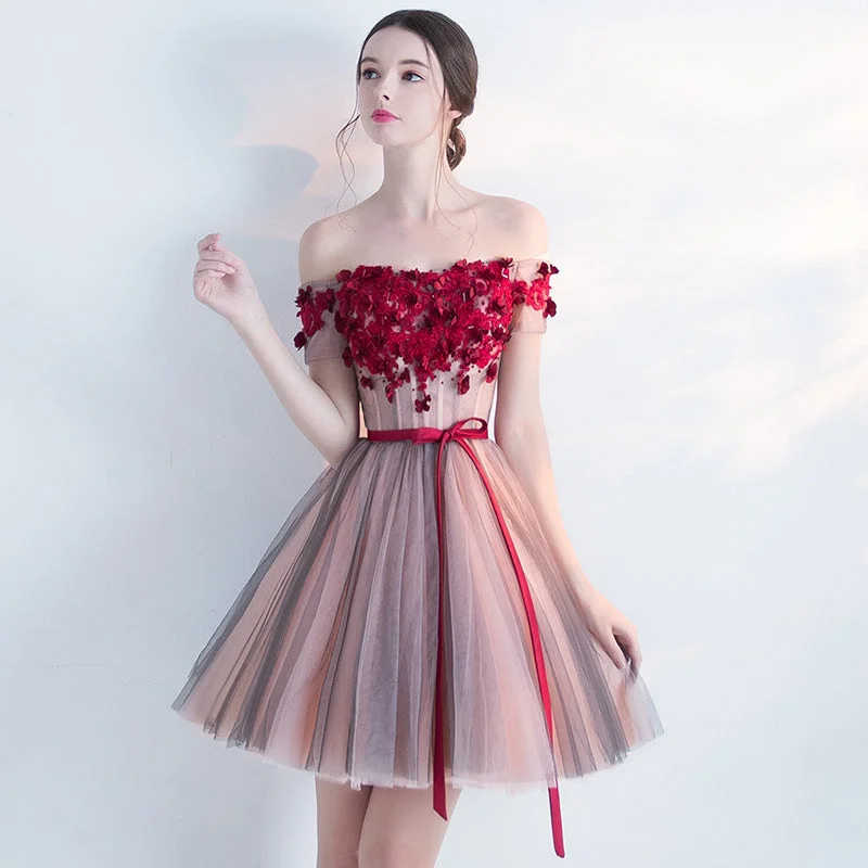 Fashion beautiful wine red flower lace women Cocktail Dresses