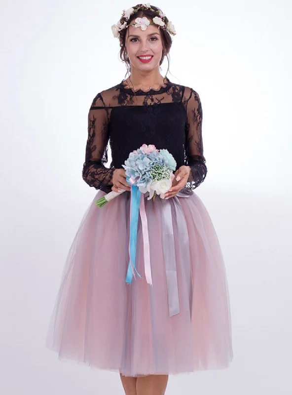 Peach Pink + Gray 7-layer Gauze Pleated Tutu Skirt modal blend skirt