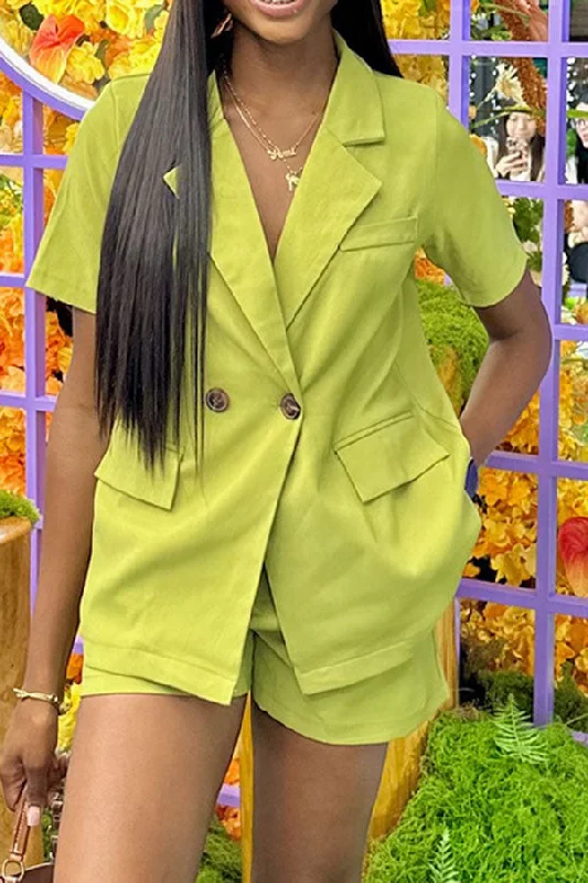 Solid Color Notched Lapel Urban Pant Suit Stylish Slim Trousers