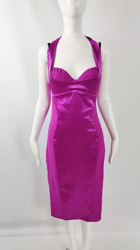 Dawn Stretton Vintage Satin Shelf Bust Y2k Cocktail Party Dress, 2000s Tunics Versatile functional