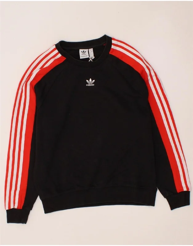 ADIDAS Womens Oversized Sweatshirt Jumper UK 8 Small Black Colourblock Hoodie with Camouflage Military Edgy