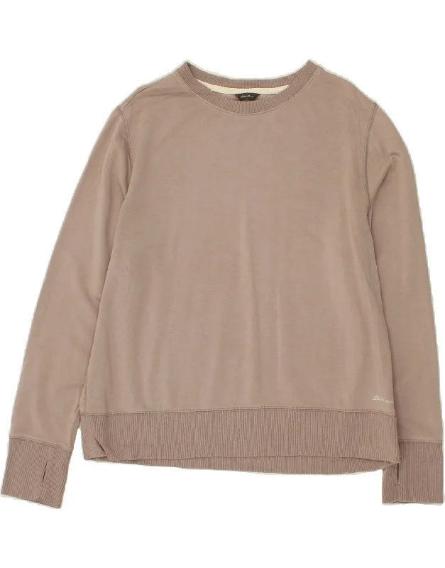 EDDIE BAUER Womens Sweatshirt Jumper UK 14 Medium Beige Modal Hoodie with High-Low Hem Asymmetrical Trendy