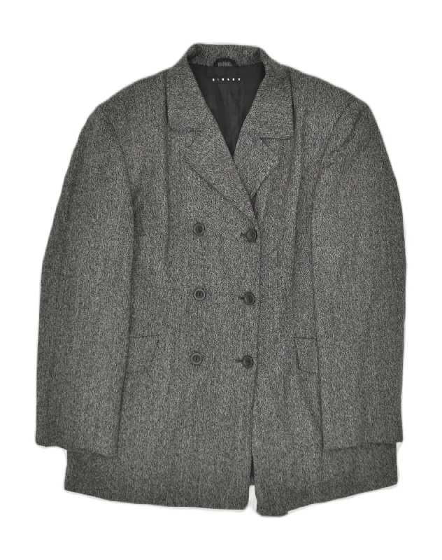 SISLEY Womens Double Breasted Blazer Jacket UK 14 Large Grey Cotton Cotton Jacket Linen Jacket Terry Jacket