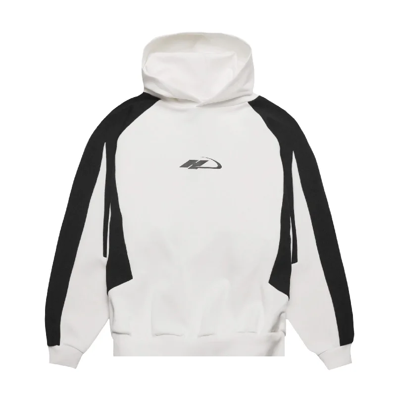 HOMME+ Matrix Hoodie White/Black Hoodie with Hem Frayed Vintage Worn