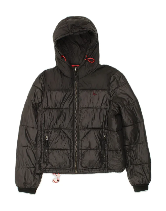 JACK WILLS Womens Hooded Padded Jacket UK 10 Small  Black Polyamide Corduroy Jacket Velvet Jacket Brocade Jacket