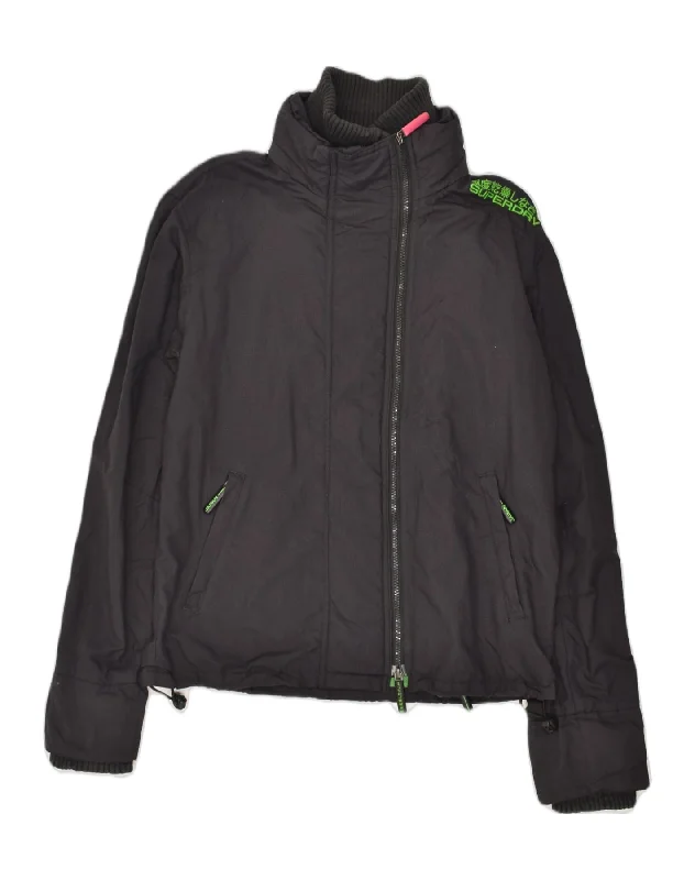 SUPERDRY Womens Rain Jacket UK 38 Medium Black Nylon Zippered Jacket Buttoned Jacket Snapped Jacket