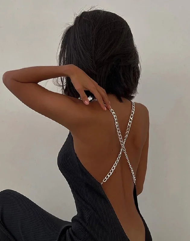 Chain Backless Sexy Women's Dresses Pearl Sexy Elegant Clubwear Bodycon Sleeveless Party Vestidos Elegantes Para Mujer
