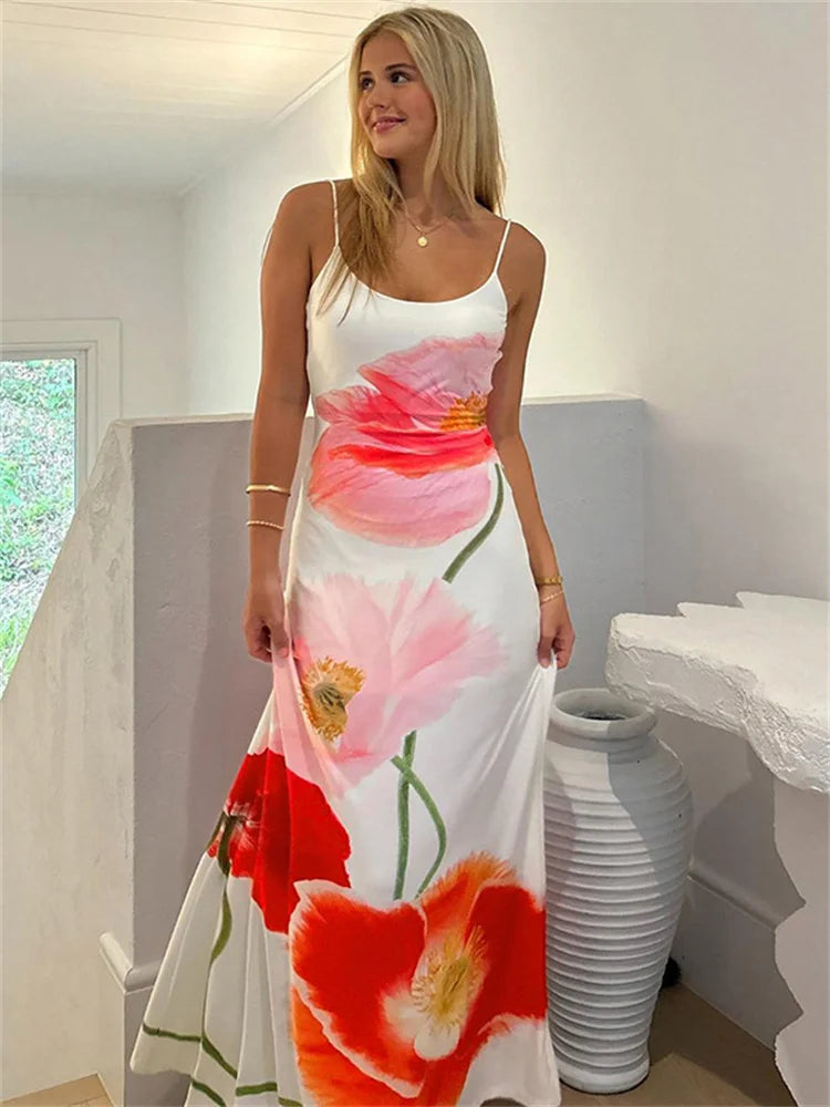 Wjczt Summer Printed Halter Dresses For Women Fashion Beach Holiday Spaghetti Backless Maxi Dress Female Elegant Party Dress New Tunics Sophisticated sleek