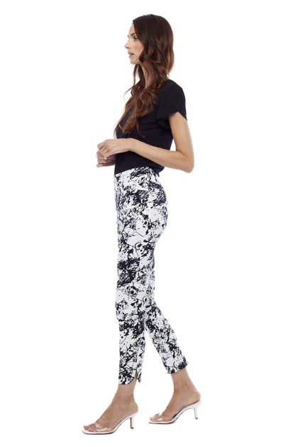 Women's Up! | Splash Petal Split Slimming Pull On Pant | Black Splash Fashionable Button-Up Pants