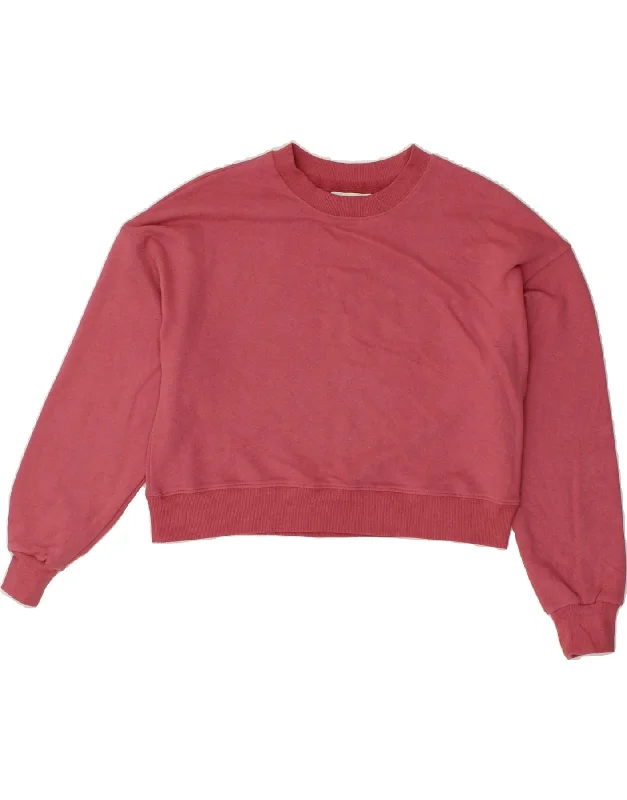PULL & BEAR Womens Oversized Crop Sweatshirt Jumper UK 10 Small Pink Hoodie with Monochrome Minimalist Simple
