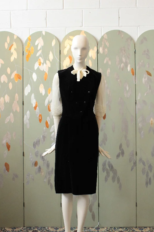 Vintage 1950s Black Velveteen Vest And Skirt Suit Set, XS lace skirt romantic