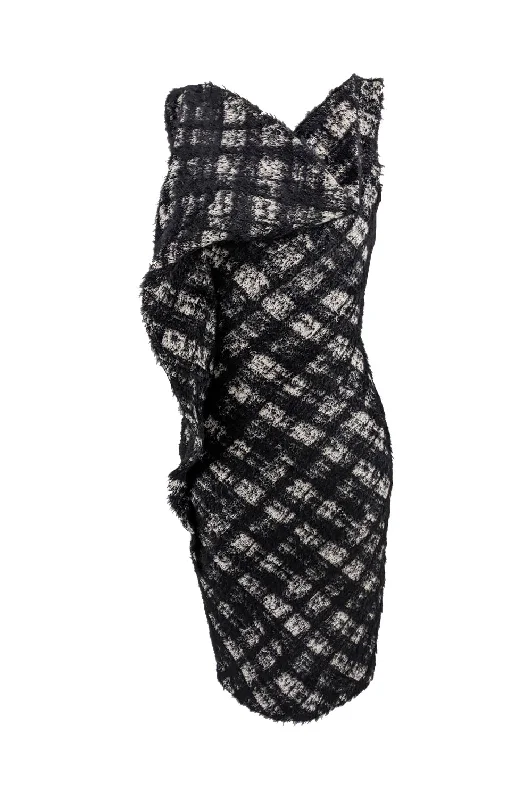 Plein Sud Vintage Black & White Checked Structural Party Dress, 1990s Chiffon Maxi Beach