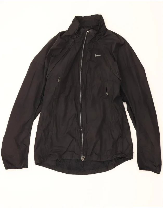 NIKE Womens Storm-Fit Tracksuit Top Jacket UK 14 Medium Black Polyester Front Pockets Side Pockets Patch Pockets