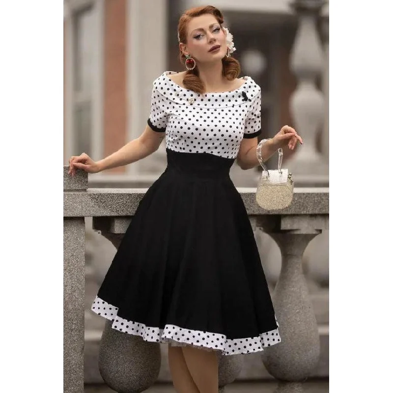 Dolly & Dotty Darlene Dress in White with Black Polka Dots Tunics Distressed trendy