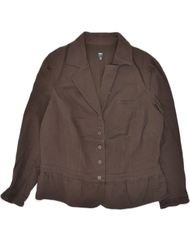MOSSIMO Womens 5 Button Blazer Jacket UK 14 Large Brown Cotton Tailored Jacket Straight Jacket A-Line Jacket
