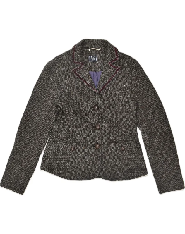 CREW CLOTHING Womens 3 Button Blazer Jacket UK 12 Medium Grey Herringbone Toggled Jacket Drawstring Jacket Belted Jacket